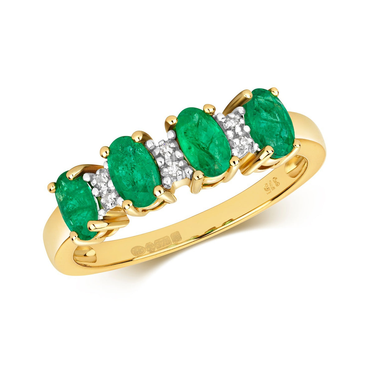 Oval Emerald Diamond Ring 9ct 2 Tone Gold 375 Hallmark Sizes J - Q British Made