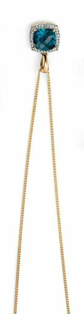 London Blue Topaz & Diamond Pendant Yellow Gold 375 Hallmarked Brand New Boxed