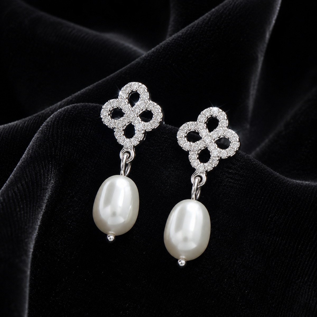 Quatrefoil Pearl Drop Earrings Sterling Silver 925 Hallmark Brand New Boxed