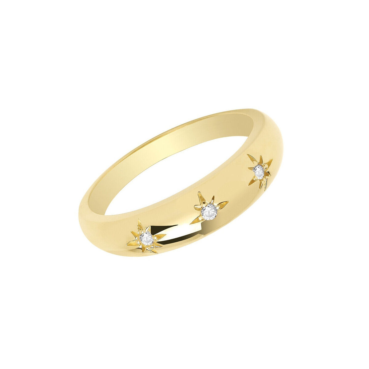 3 Star Dome Ring 9ct Yellow Gold Hallmarked Sizes J - Q British Made