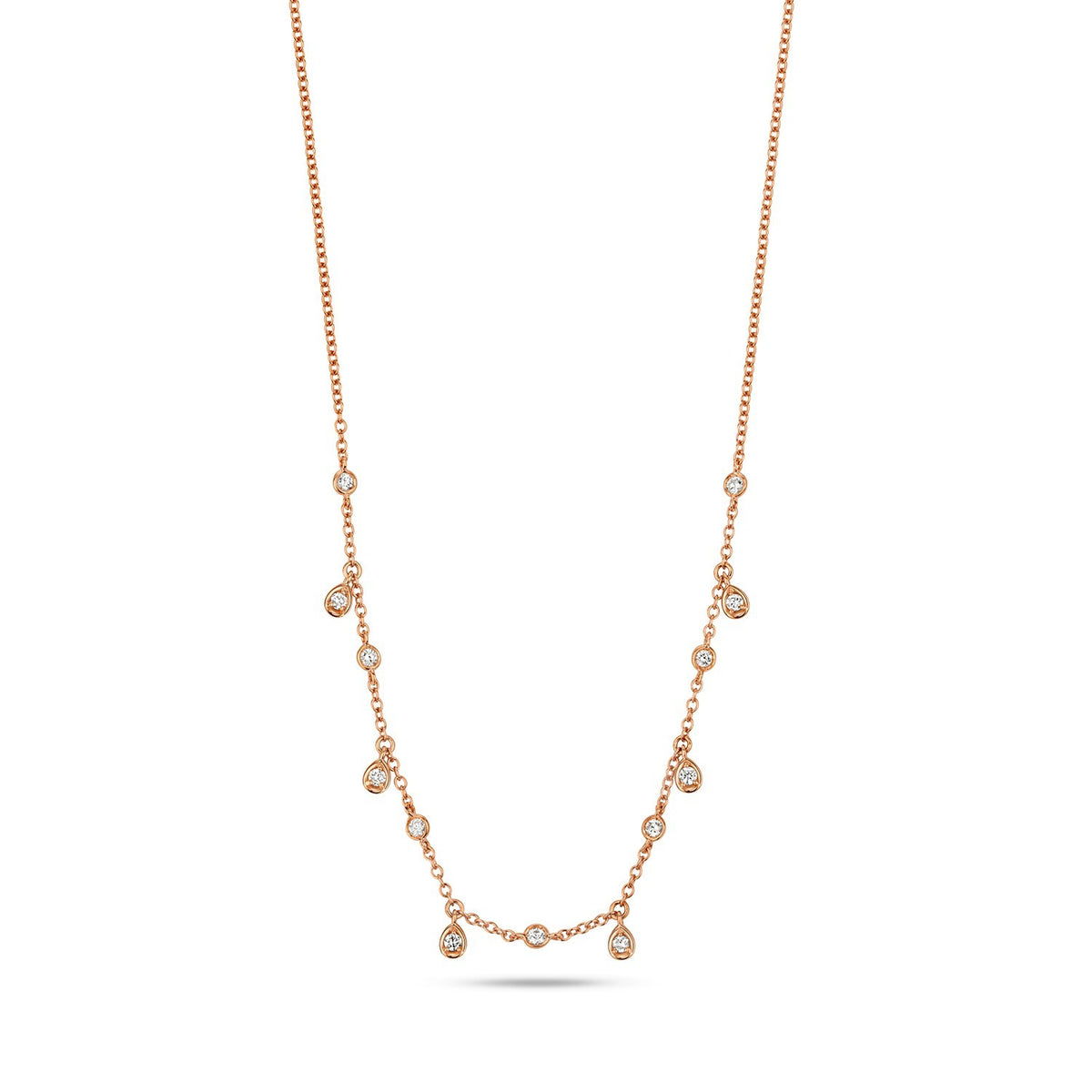13 Natural Diamond Flush Necklace 18ct Rose Gold Hallmarked British Made