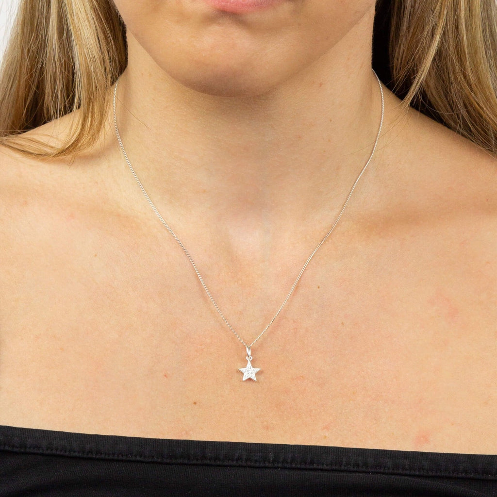 Sterling Silver Pave Star Pendant 925 Hallmarked British Made All Chain Lengths