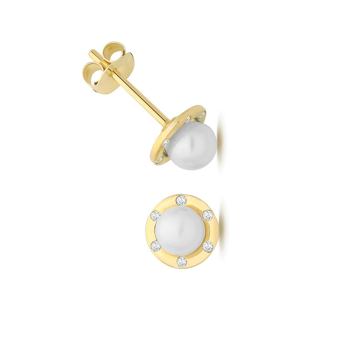 7 Stone Pearl Stud Earrings 9ct Yellow Gold 375 Hallmarked Brand New Boxed