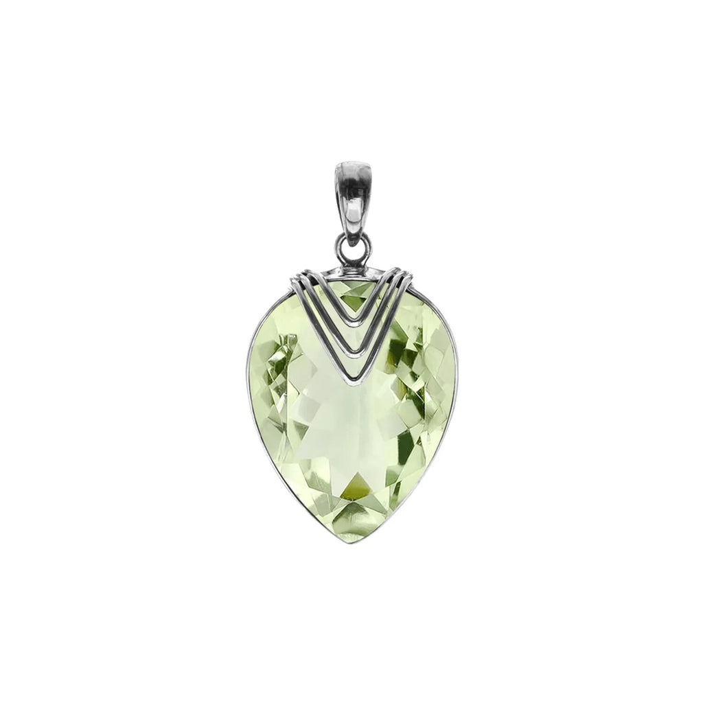 Green Amethyst Teardrop Pendant Sterling Silver 925 Hallmarked All Chain Lengths