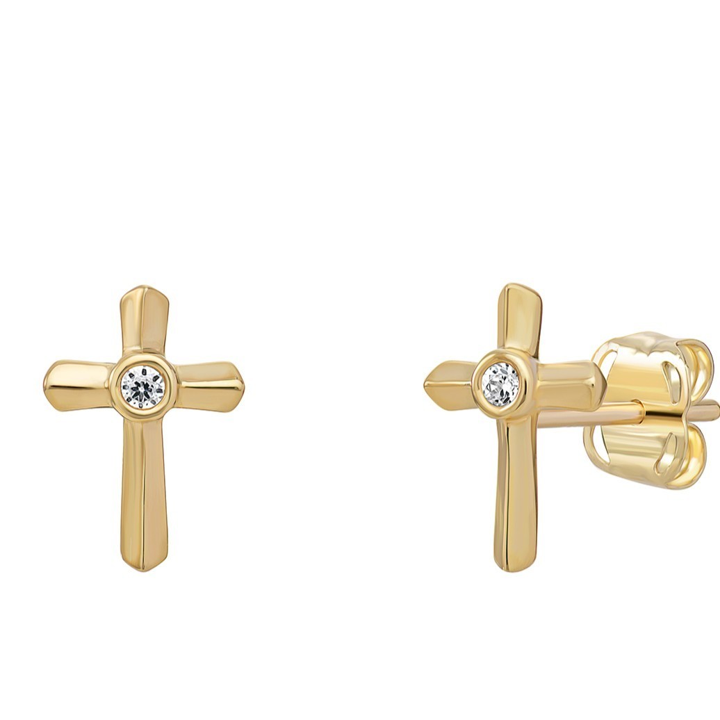 Flush Cross Stud Earrings 9ct Yellow Gold 375 Hallmarked British Made