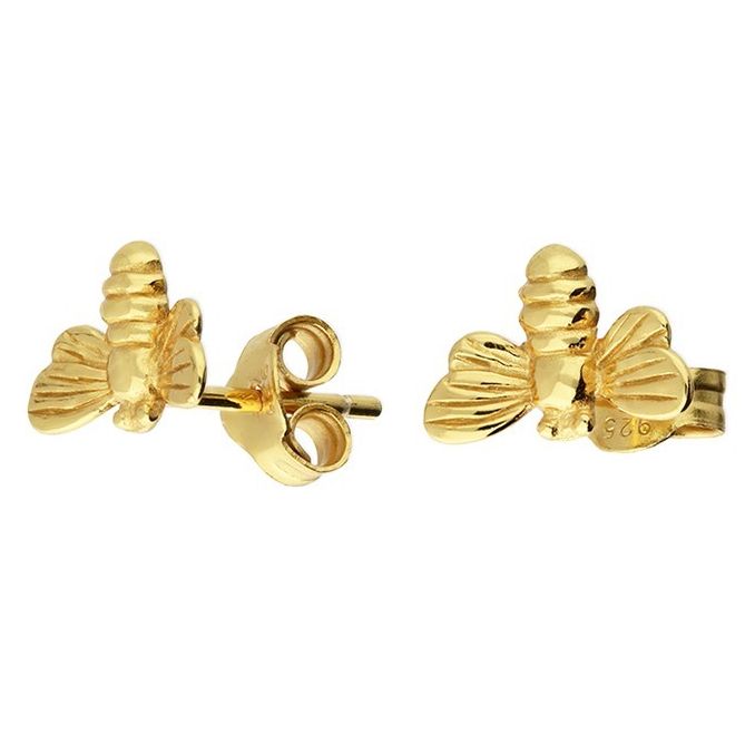 Bumble Bee Stud Earrings 18ct Yellow Gold Plated Hallmarked British Made