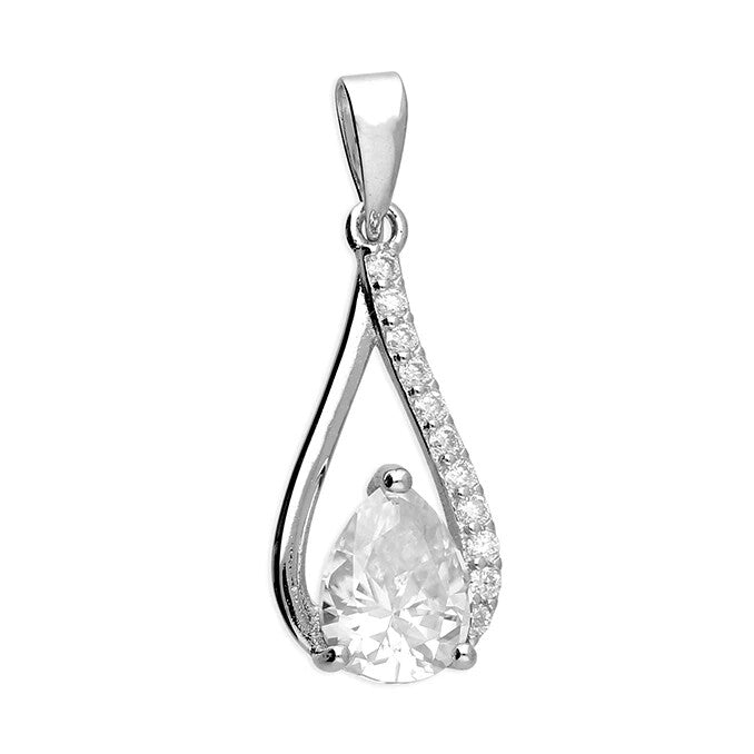 Zircon Teardrop Pendant Sterling Silver 925 Hallmarked All Chain Lengths