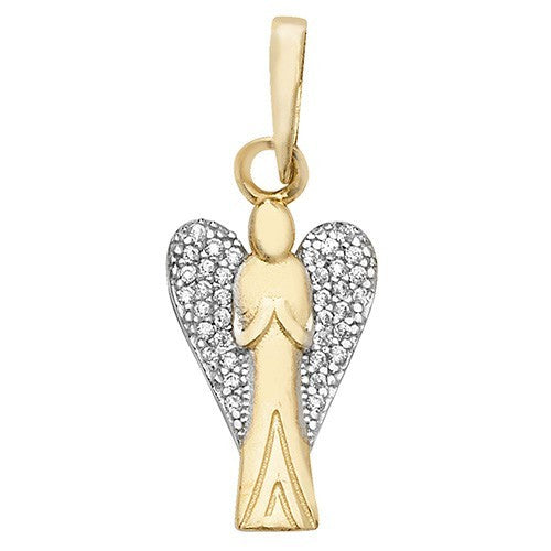 Pave Guardian Angel 9ct 2 Tone Gold Pendant 375 Hallmarked All Chain Lengths