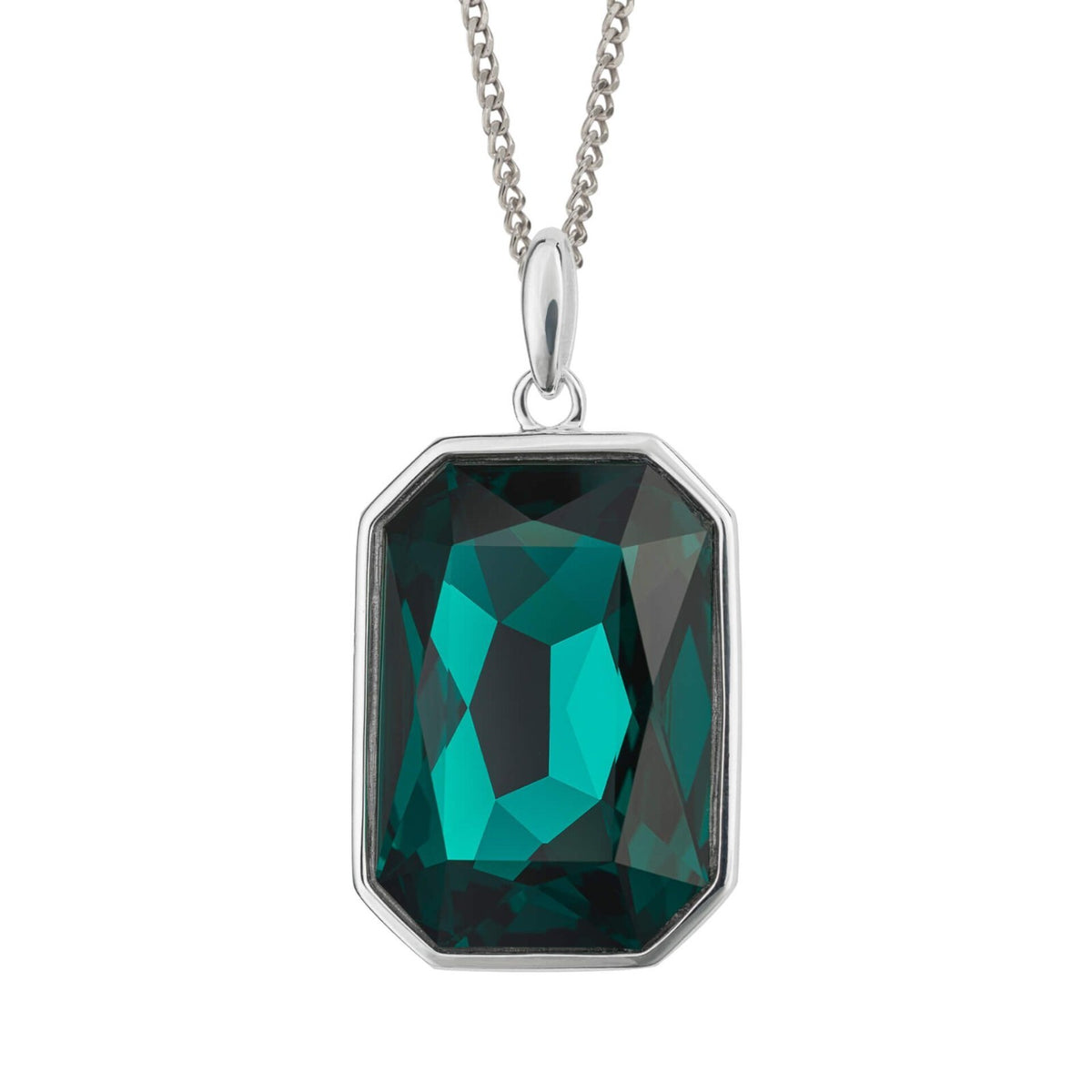 Sterling Silver Elongated Crystal Pendant 925 Hallmarked  All Chain Lengths