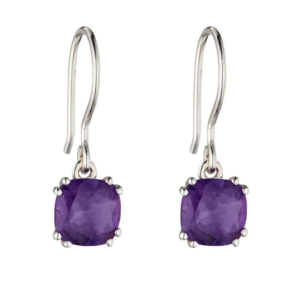 Cushion Amethyst Drop Earrings Sterling Silver 925 Hallmarked Brand New Boxed