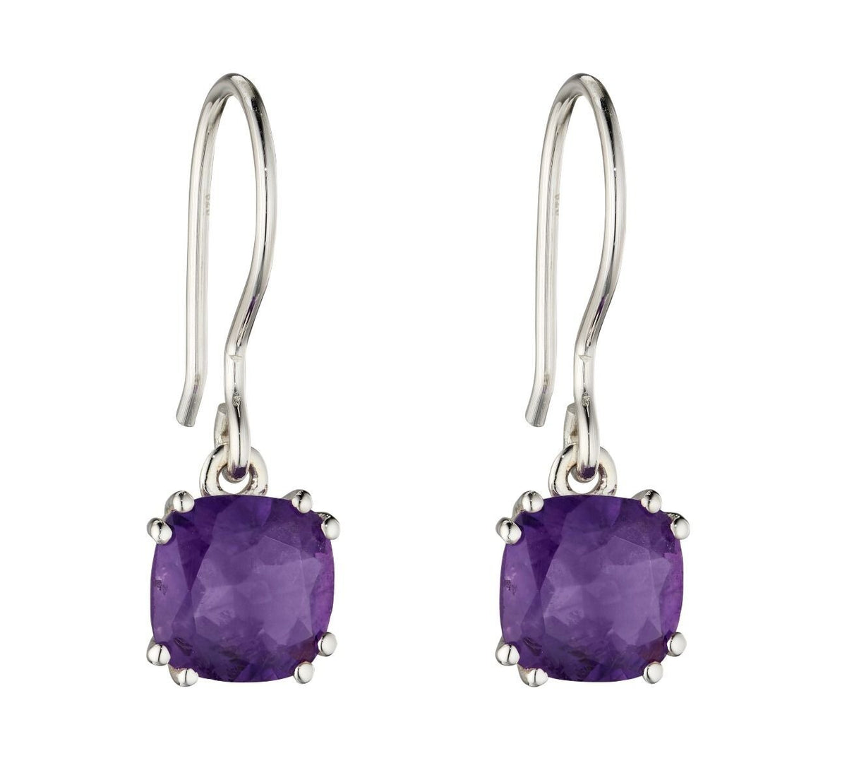 Cushion Amethyst Drop Earrings Sterling Silver 925 Hallmarked Brand New Boxed