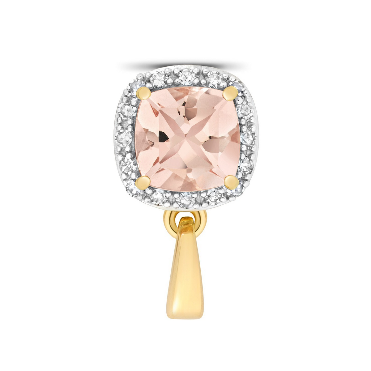 Cushion Morganite Diamond Pendant 9ct Multi Tone Gold 375 Hallmark Chain Lengths