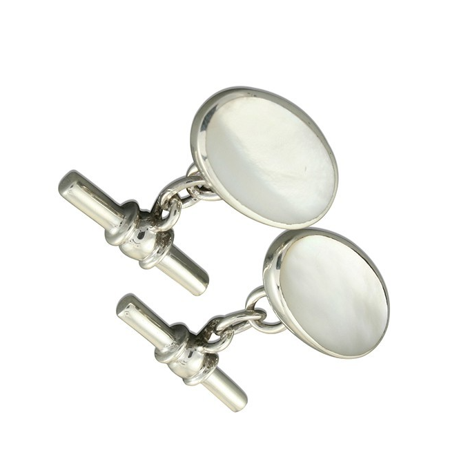 Sterling Silver Mother Of Pearl Cufflink Set Men's 925 Hallmarked British Made
