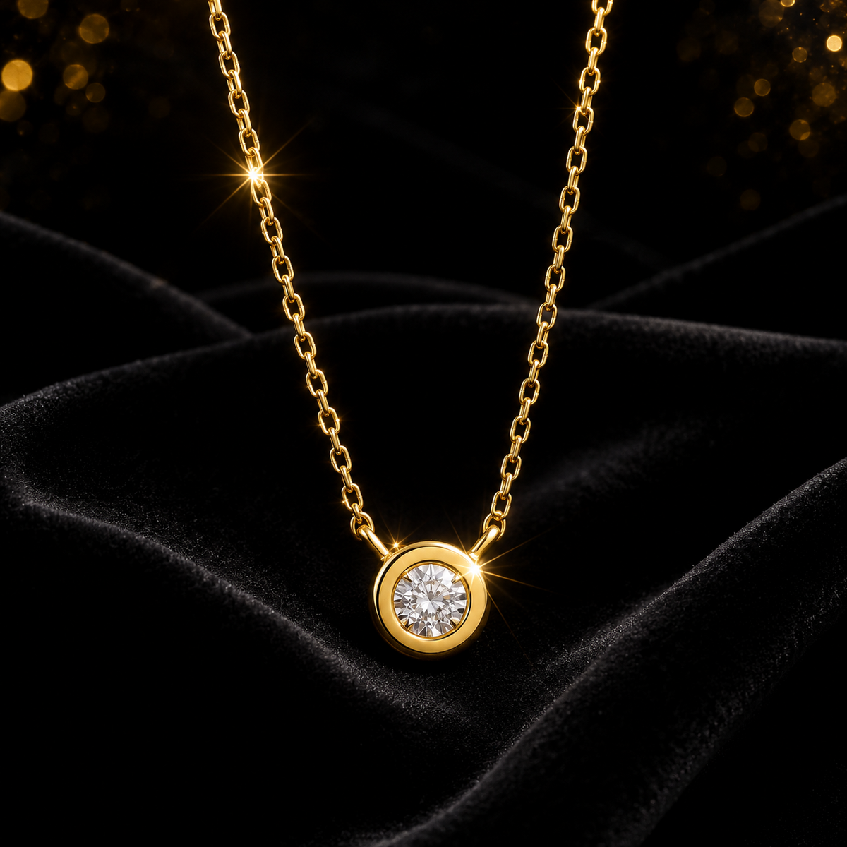 Solitaire Bezel Diamond Pendant Yellow Gold 375 Hallmarked 41 - 46 cm Chain