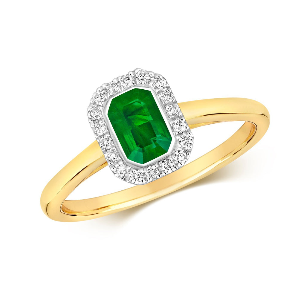 Halo Emerald Diamond Halo Ring 9ct Gold 375 Hallmarked J - Q British Made