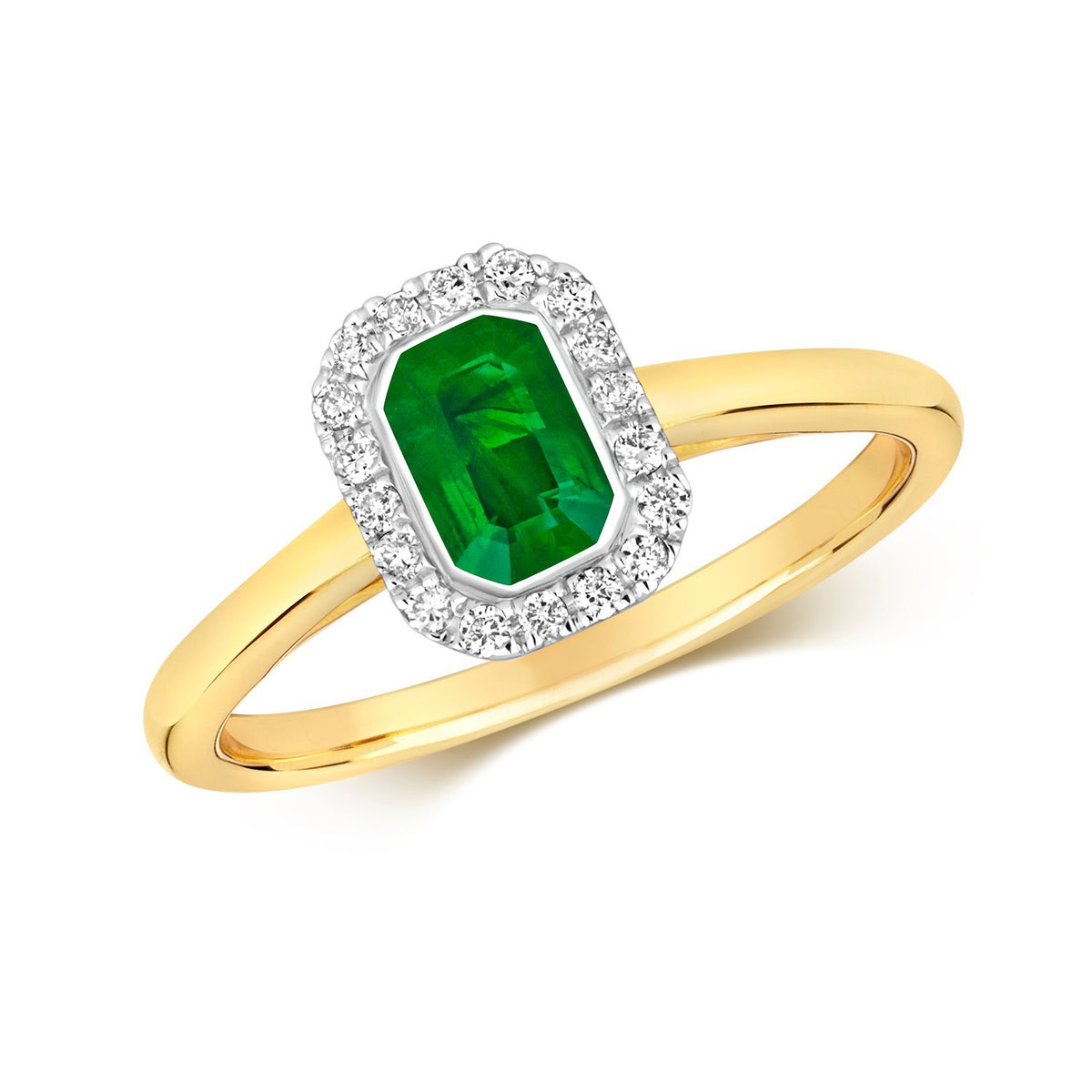 Halo Emerald Diamond Halo Ring 9ct Gold 375 Hallmarked J - Q British Made