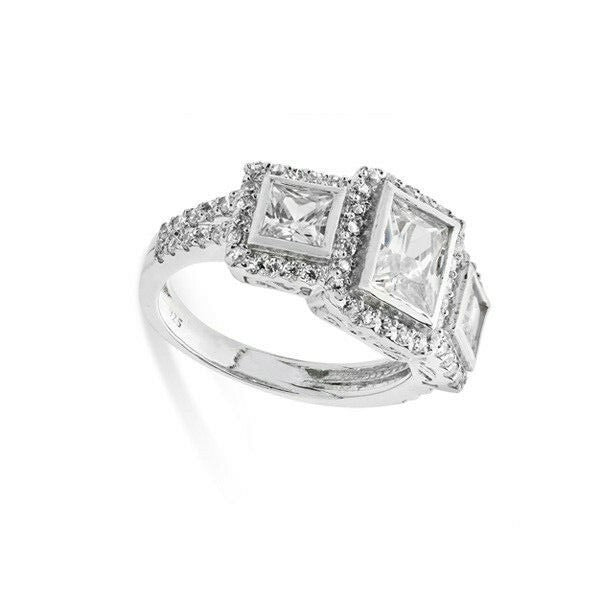 Sterling Silver Ring Engagement 3 Stone Gemstone 925 Hallmarked Size J - R