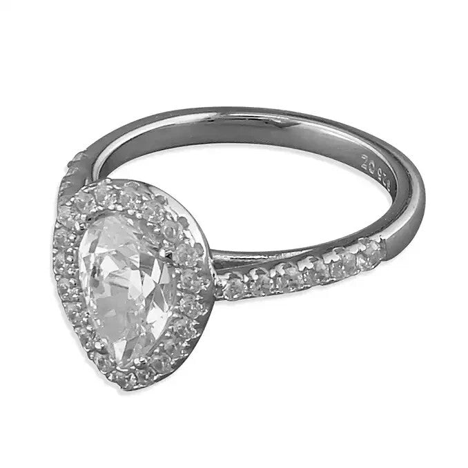 Flat Halo Teardrop Ring Sterling Silver 925 Hallmarked British Made Size L - Q