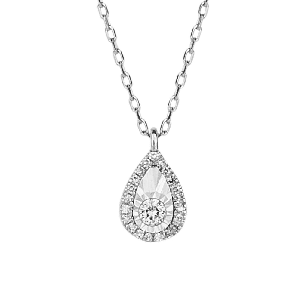 Natural Diamond Cut Teardrop Necklace 9ct White Gold 375 Hallmarked British Made