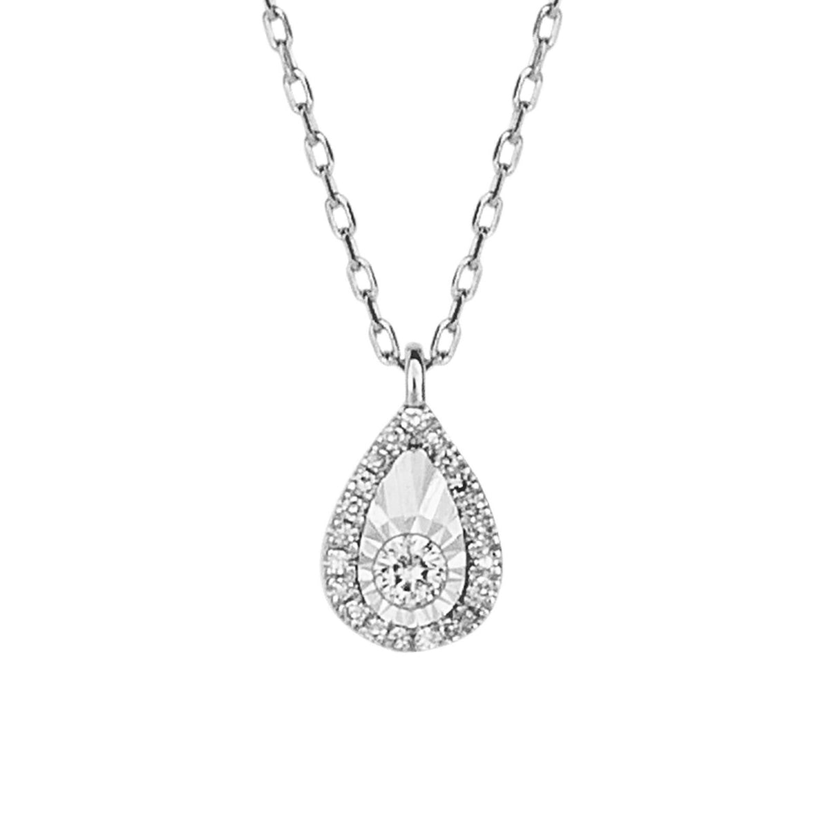Natural Diamond Cut Teardrop Necklace 9ct White Gold 375 Hallmarked British Made