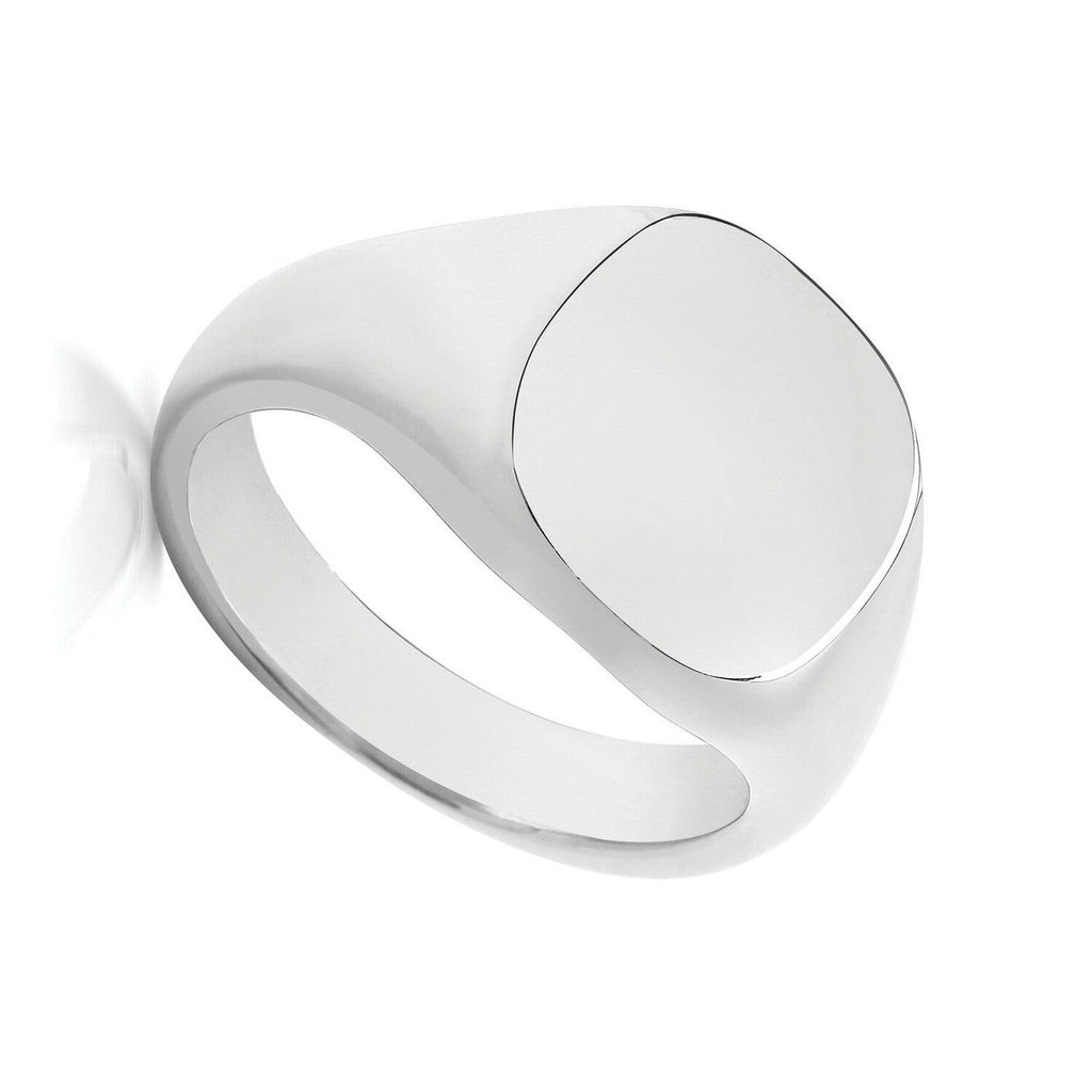 Men's Heavy Cushion Signet Ring Solid Sterling Silver 925 Hallmarked Size R - Z