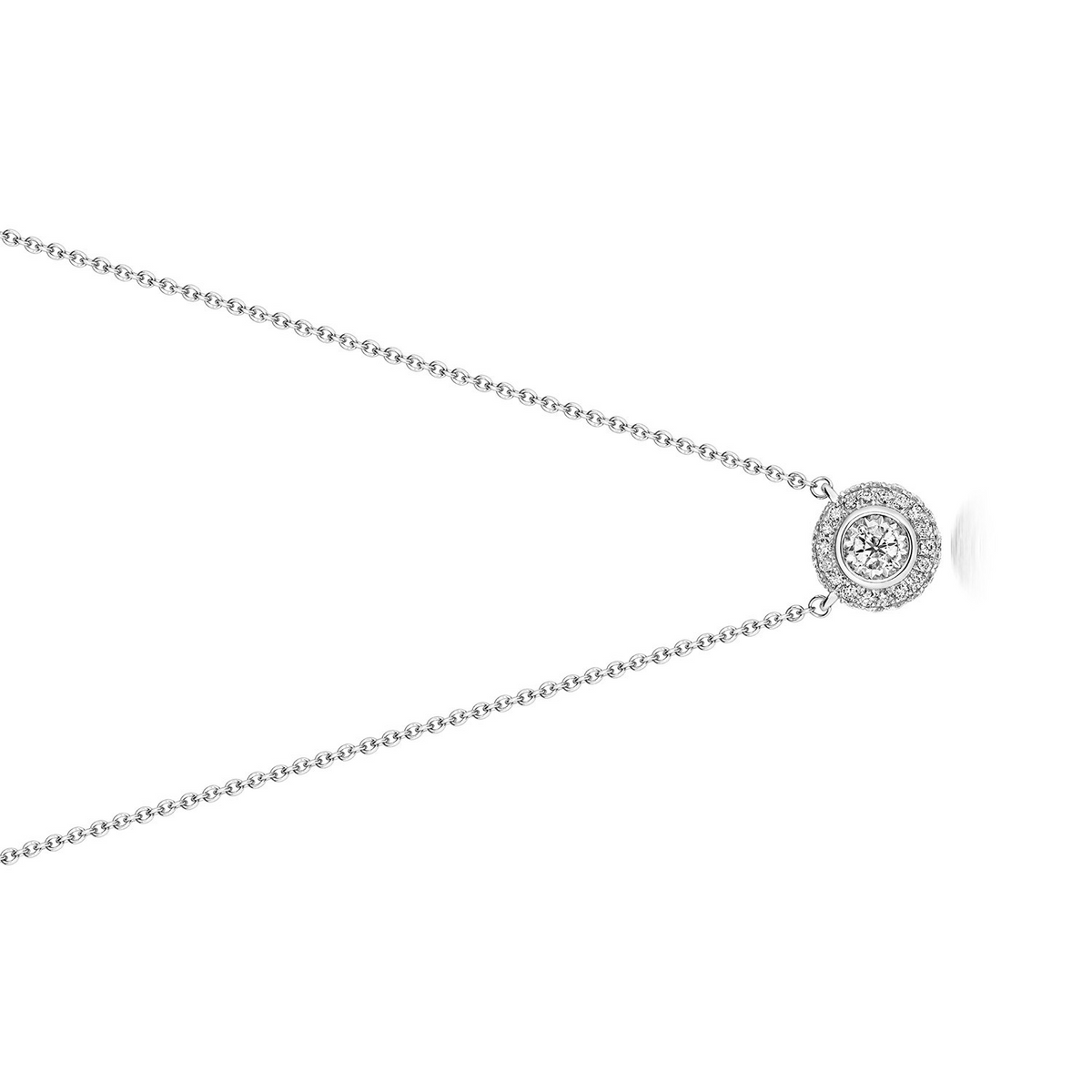 19 Natural Diamond Halo Necklace 18ct White Gold Hallmarked British Made