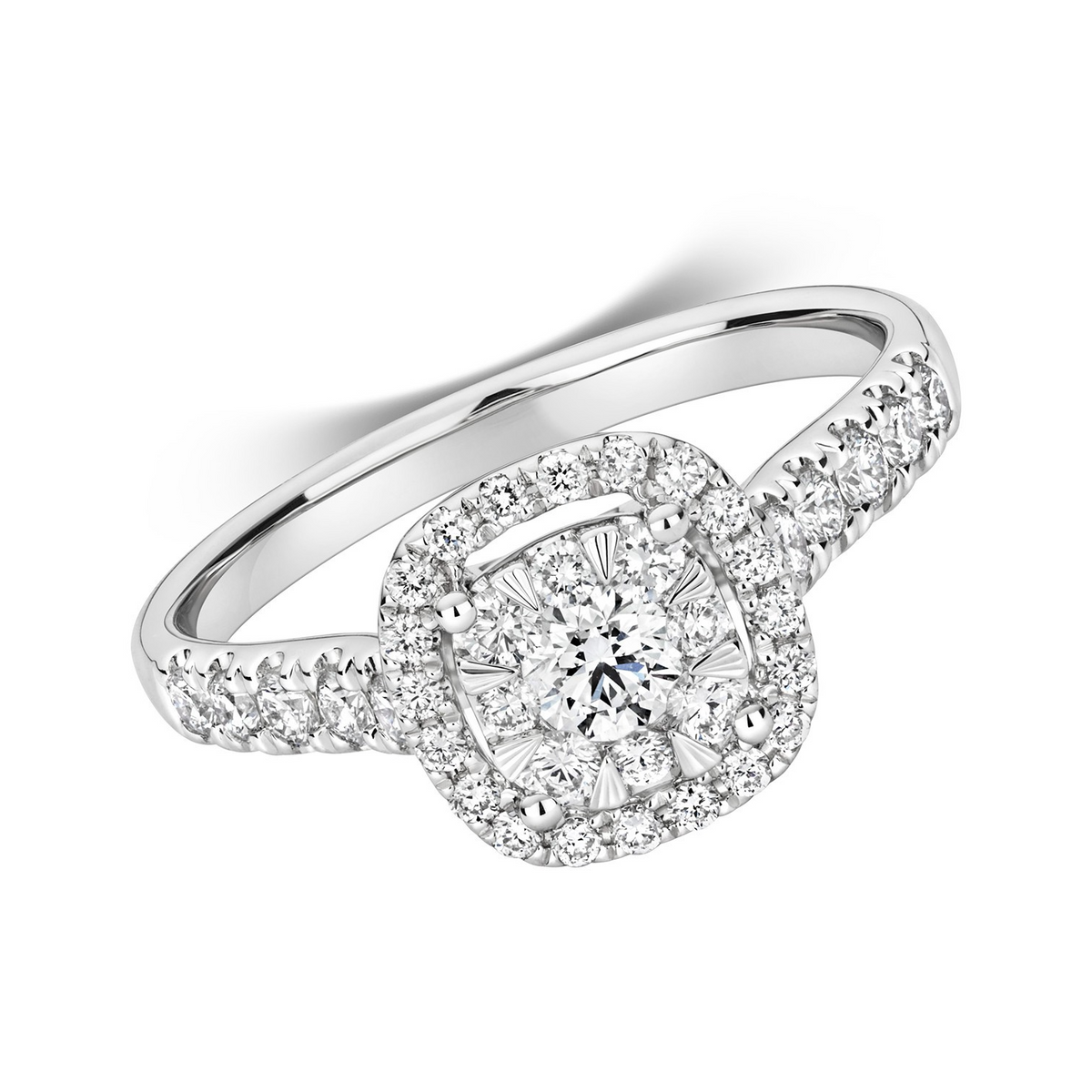Natural Diamond Cushion Halo Ring 18ct White Gold Hallmarked Sizes J - Q