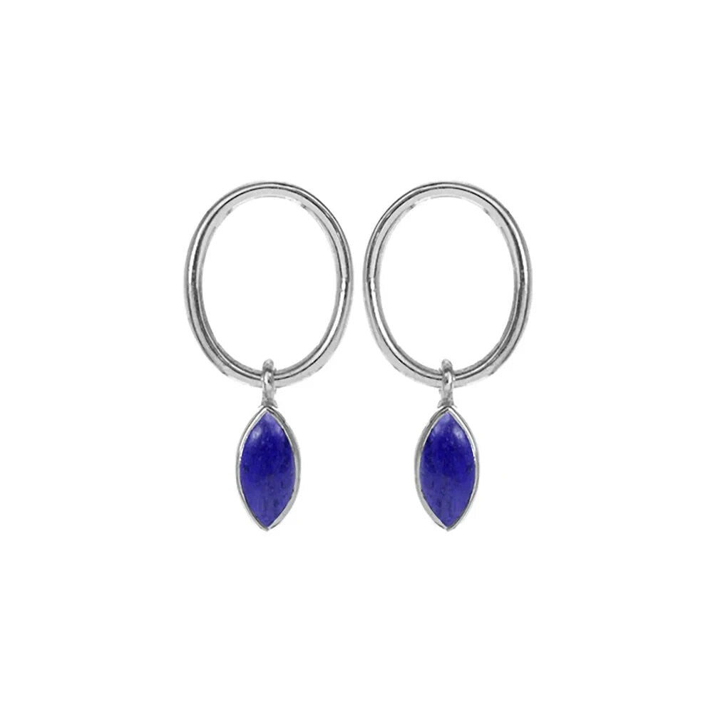 Marquise Lapis Lazuli Hoop Earrings Sterling Silver 925 Hallmark Brand New Boxed