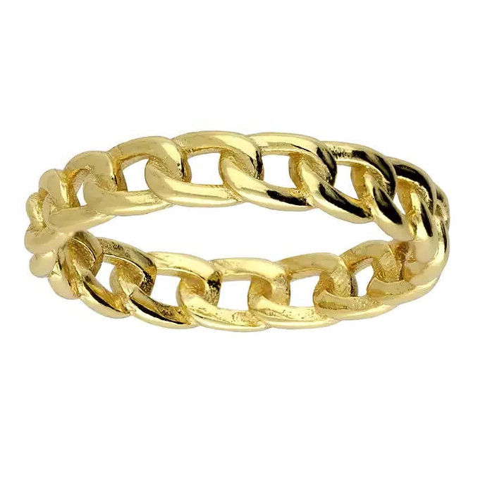 Cuban Link Chain Ring 14ct Yellow Gold Plated Hallmarked Size K - R