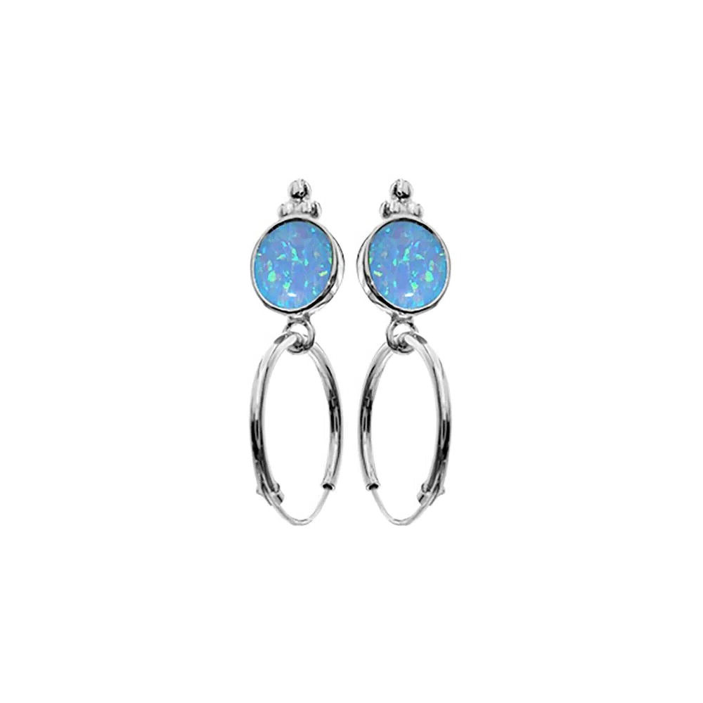 12mm Blue Opal Ball Hoop Earrings Sterling Silver 925 Hallmarked Brand New Boxed