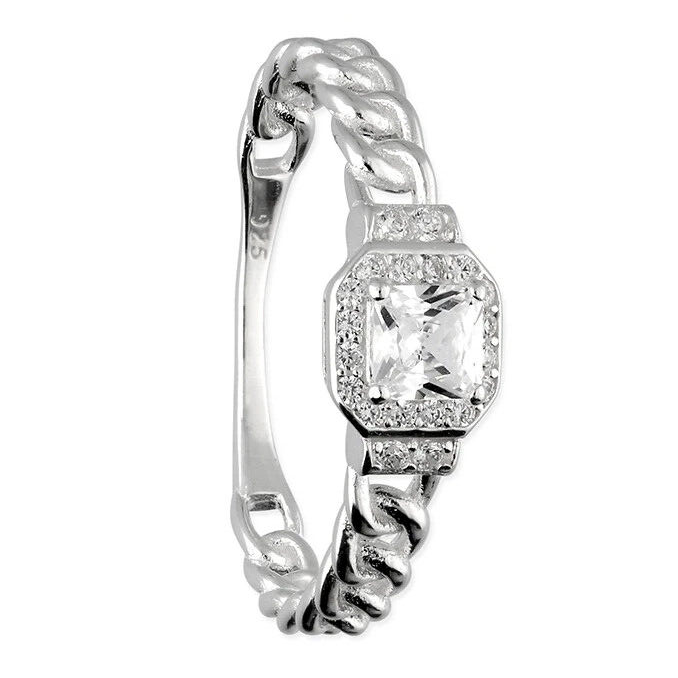 Square Halo Band Ring Sterling Silver 925 Hallmarked British Made Size L - Q