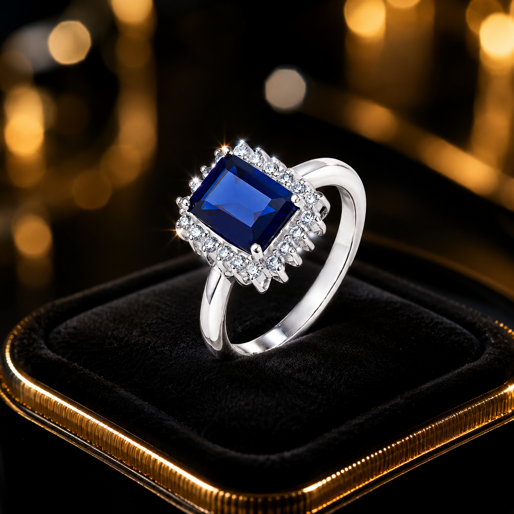 Sterling Silver Halo Sapphire Ring  925 Hallmarked British Made Sizes J - R