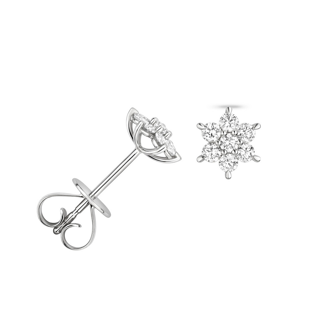 7 Natural Diamond Snowflake Earrings 18ct White Gold Hallmarked British Made
