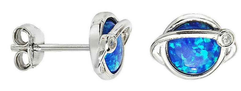 Blue Opal Stud Earrings Solid Sterling Silver 925 Hallmark Brand New Boxed