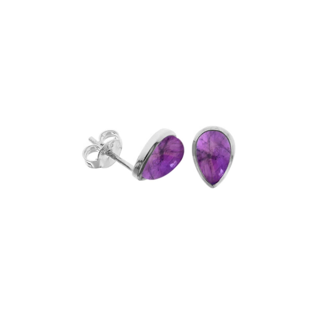 8mm Natural Amethyst Teardrop Earrings Sterling Silver 925 Hallmarked Brand New