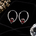 Teardrop Garnet Hoop Earrings Sterling Silver 925 Hallmarked Brand New Boxed