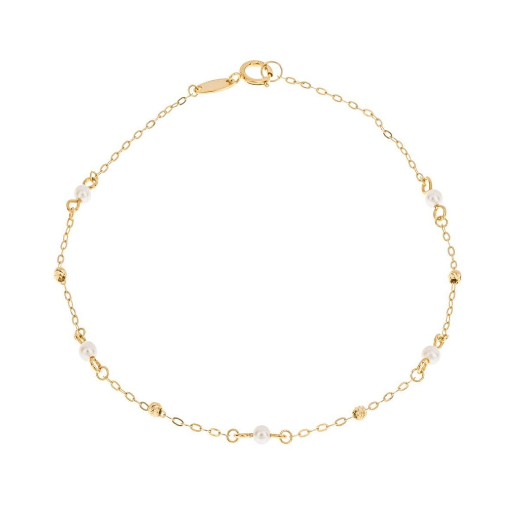 Pearl Trace Station Bracelet In 9ct Yellow Gold 375 Hallmarked British Made