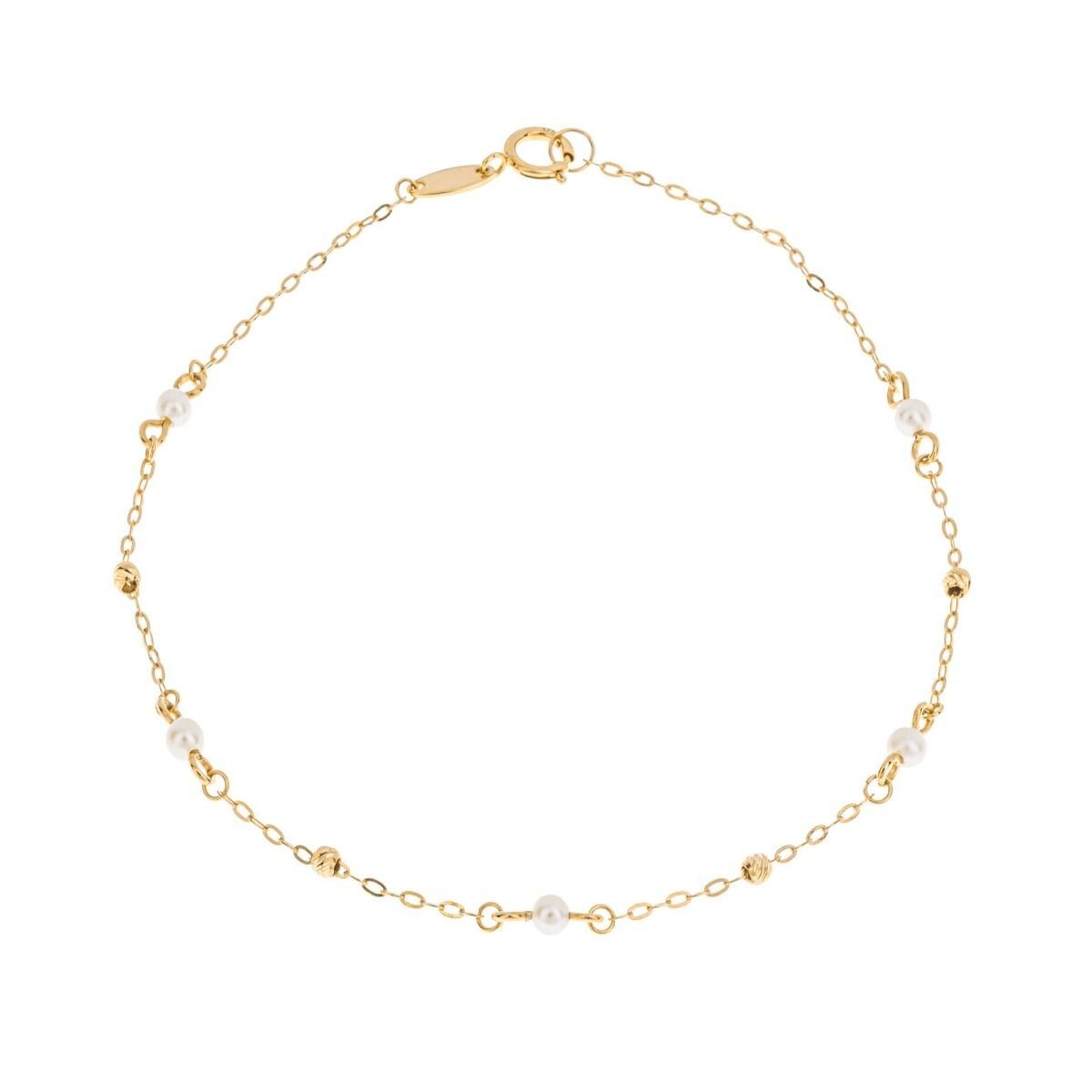 Pearl Trace Station Bracelet In 9ct Yellow Gold 375 Hallmarked British Made