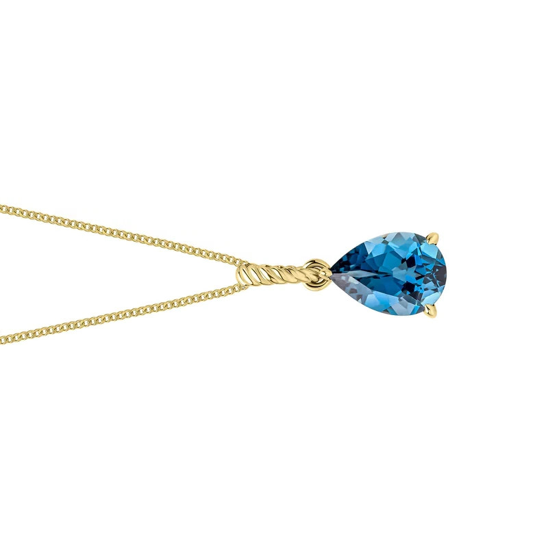 Natural Teardrop Blue Topaz Pendant 9ct Yellow Gold 375 Hallmarked British Made