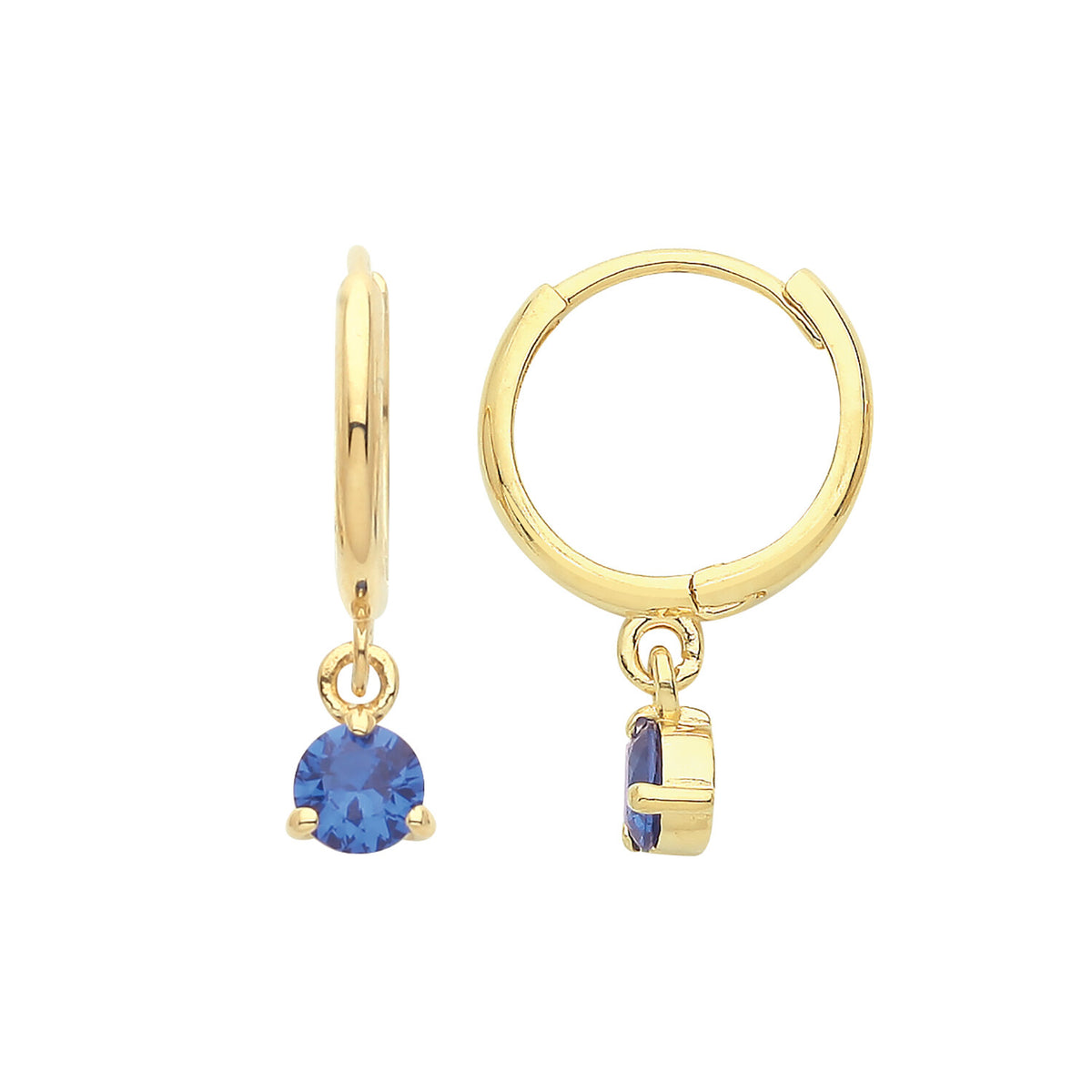 Yellow Gold Sapphire Earrings Drop Hoops Natural Stone 375 9 Carat New Boxed
