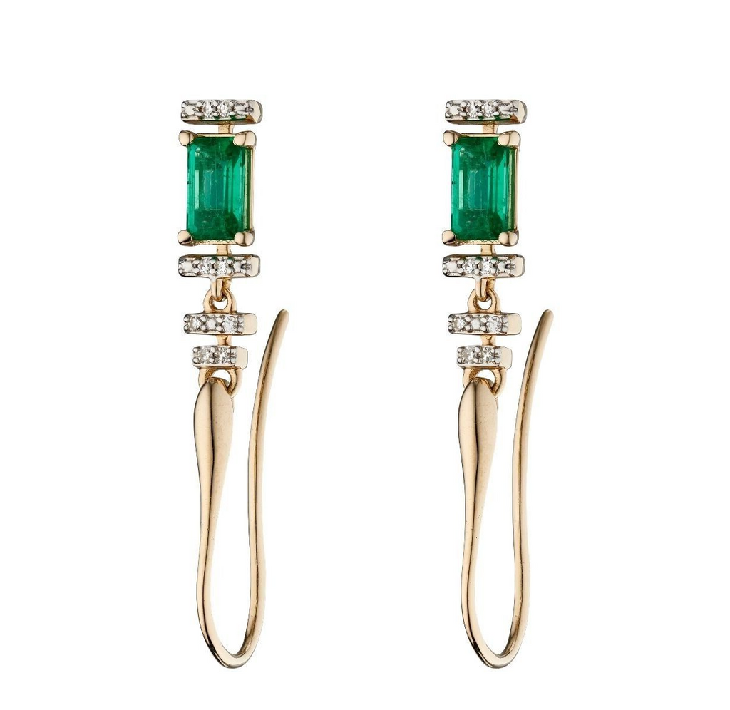 Emerald And Diamond Halo Drop Earrings 9ct Yellow Gold 375 Hallmark British Made