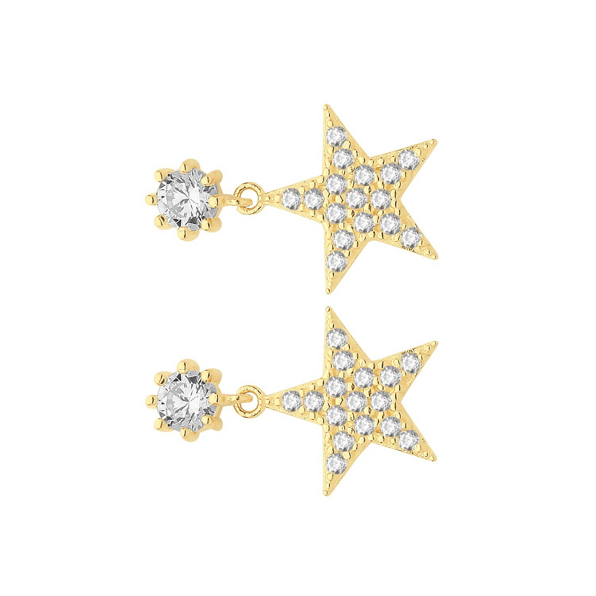 18 Stone Star Drop Earrings 9ct Yellow Gold 375 Hallmarked Brand New Boxed