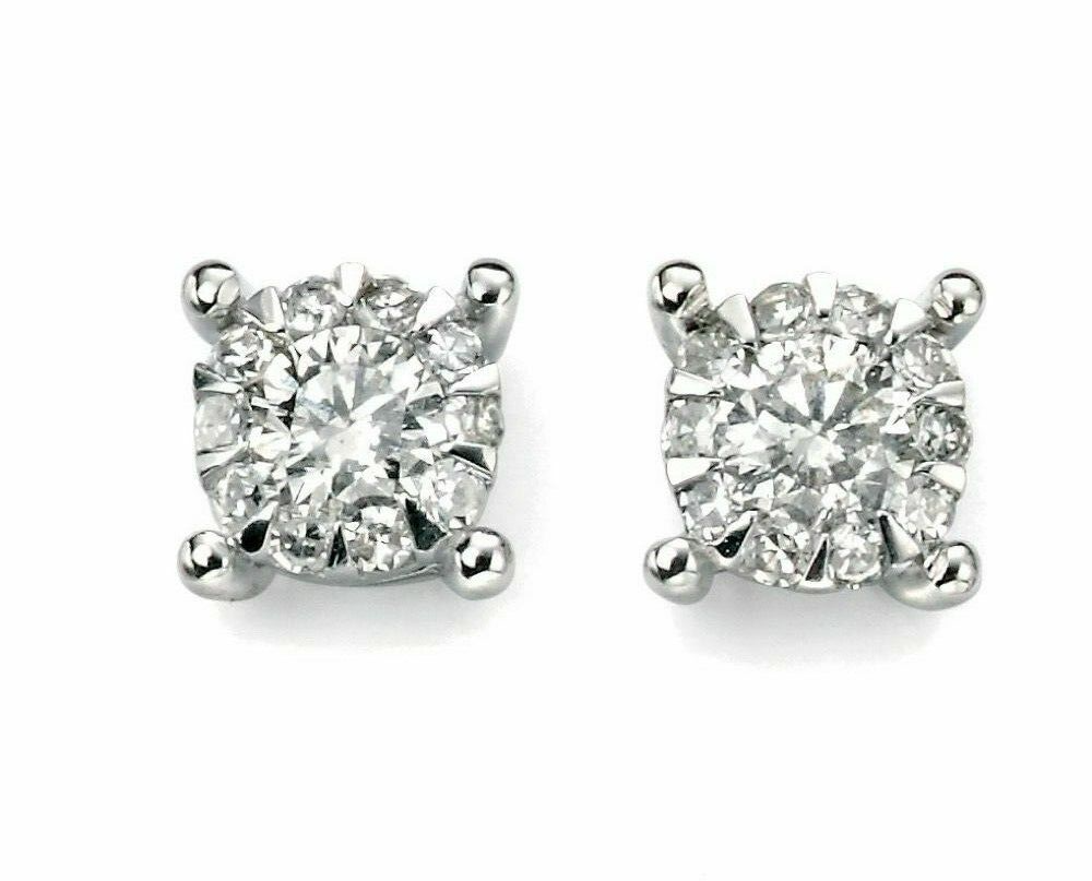 Natural Diamond Cluster Stud Earrings in 9ct White Gold British Made Brand New