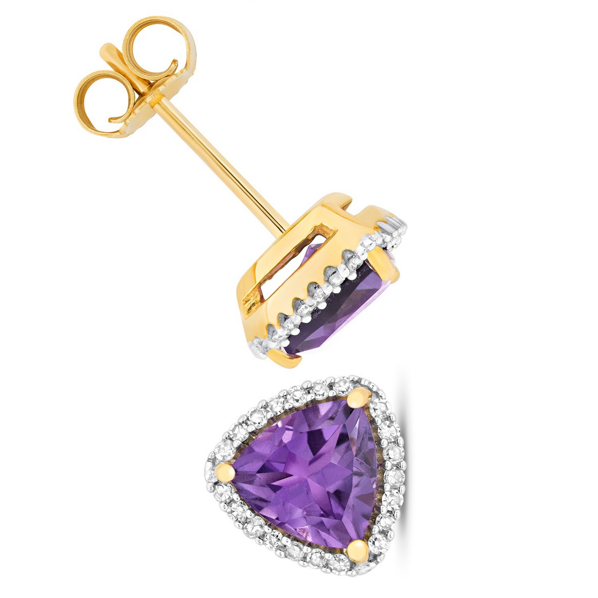 Natural Trillion Amethyst Diamond Earrings 9ct Multi Tone Gold 375 Hallmarked