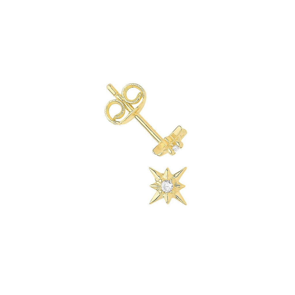 Prong Star Stud Earrings 9ct Yellow Gold 375 Hallmarked Brand New Boxed