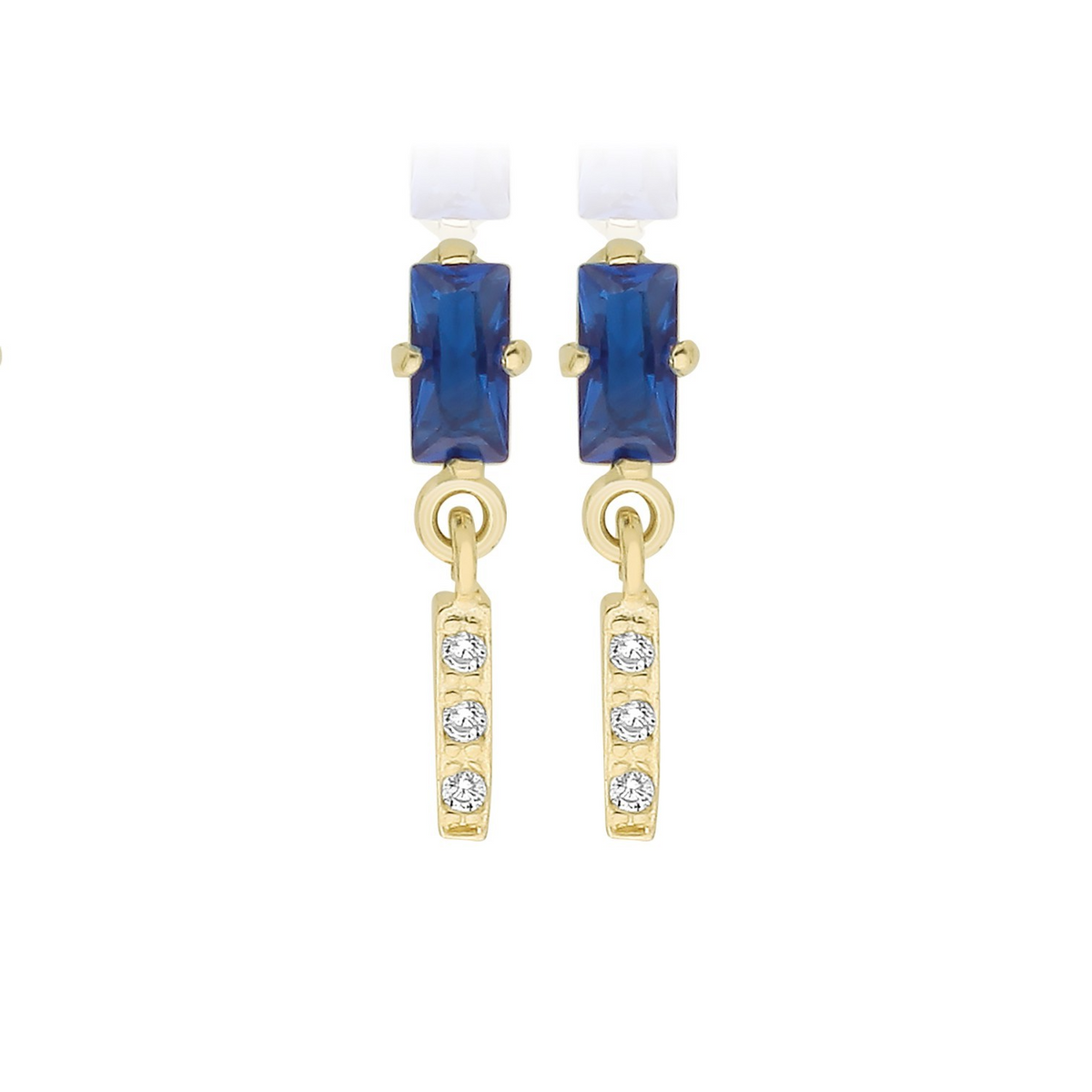 Baguette Natural Sapphire Drop Earrings 9ct Yellow Gold 375 Hallmarked Brand New