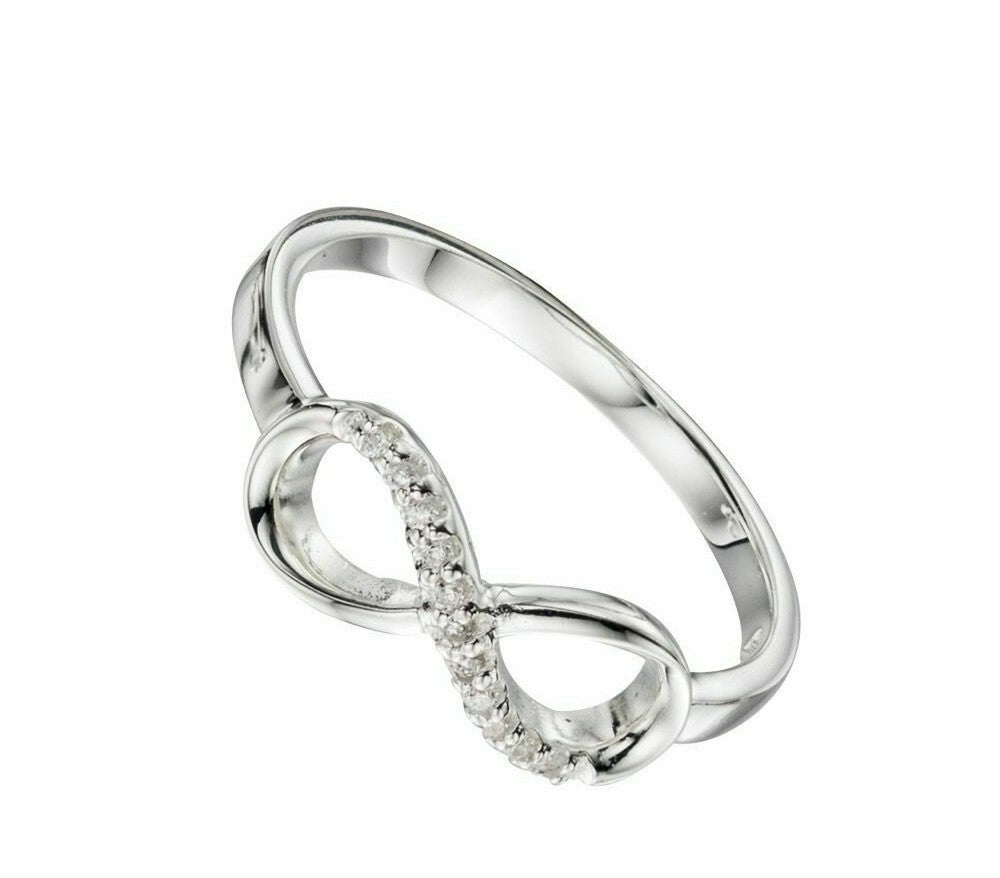 Sterling Silver CZ Infinity Loop Ring 925 Hallmarked Size K - S British Made