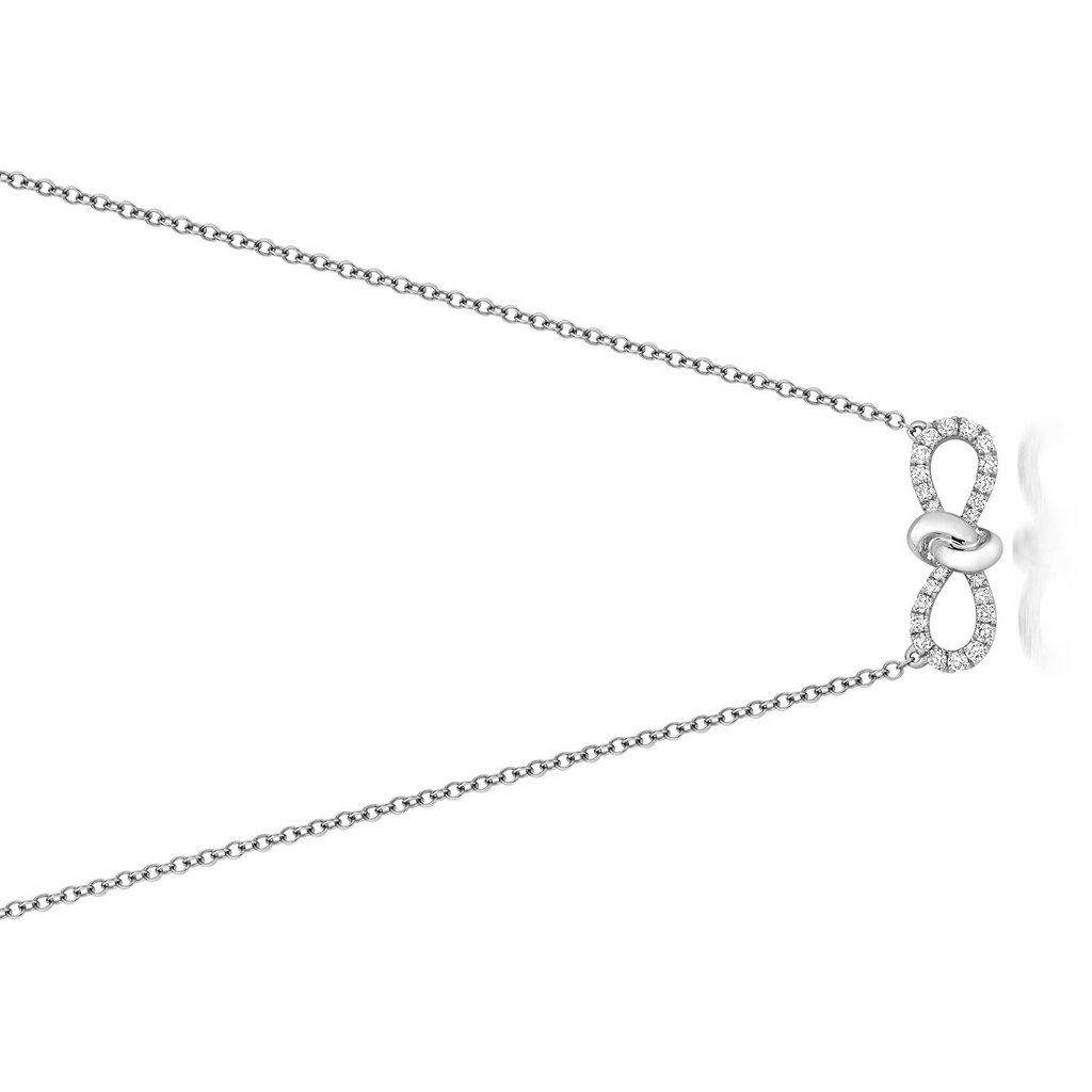 24 Natural Diamond Bow Necklace 18ct White Gold Hallmarked British Made