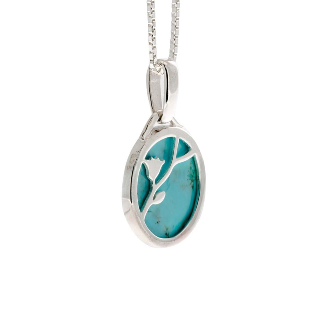 Turquoise Flower Pattern Pendant Sterling Silver 925 Hallmark All Chain Lengths