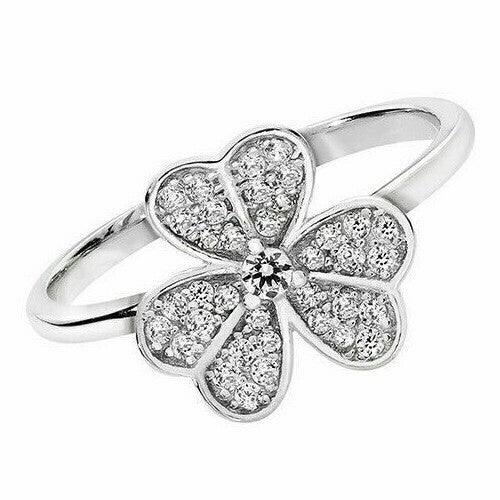 Sterling Silver Three Leaf Clover Ring Gemstone 925 Hallmarked Size M - R